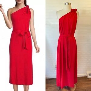 Antonio Melani Weylyn Red Sleeveless One-Shoulder Midi Dress Belted NWT Size L